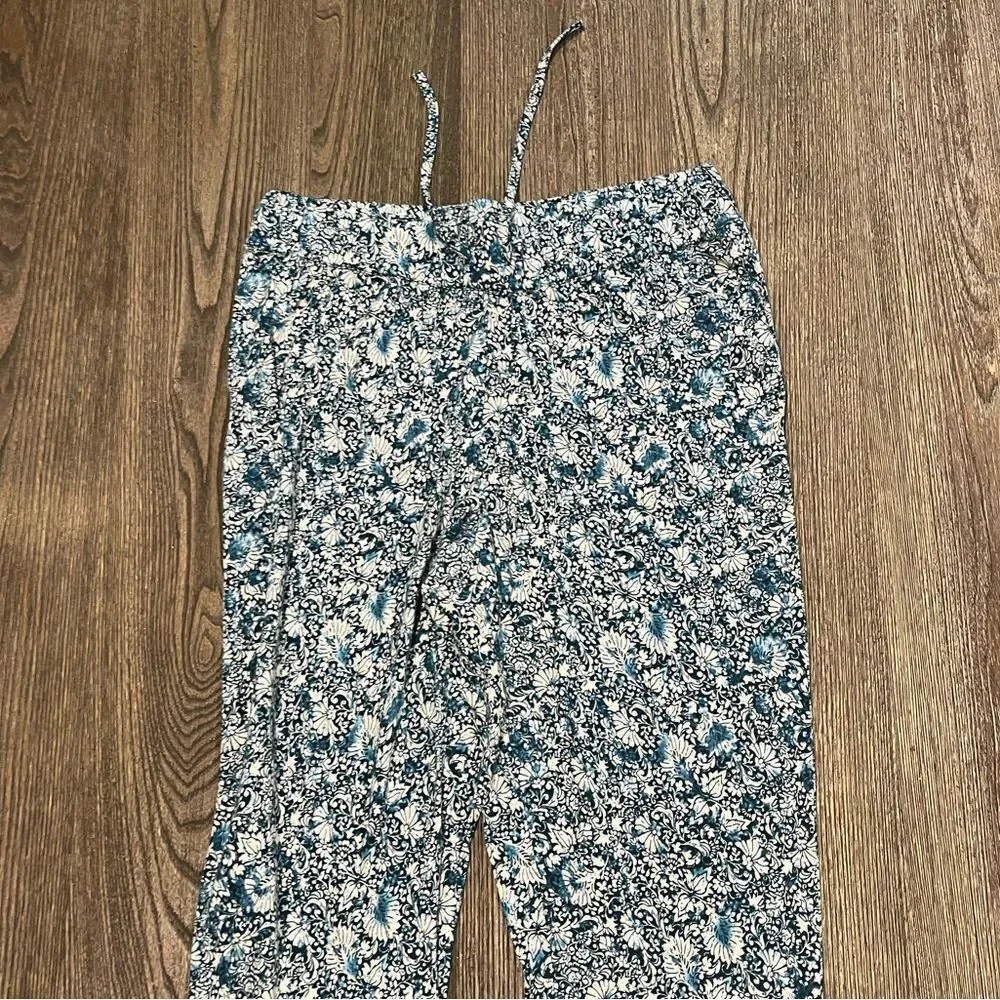 NWOT J. Jill Jogger Pants Floral High Rise Elastic Waist Blue White Size S